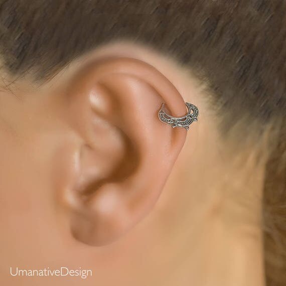Silver cartilage earring. 20 gauge helix hoop. 20g daith hoop.