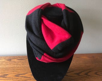 Upcycled cashmere triple loop infinity scarf #52. Black and red felted cashmere infinity scarf.