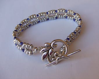 Bracelet beads silver, Midnight Blue seed beads