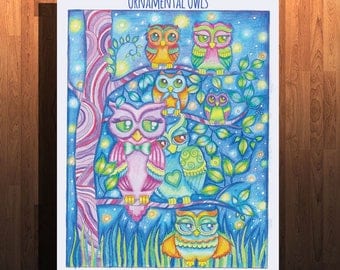 25 page owl coloring book - Ornamental owls - Owl coloring pages- beautiful owls