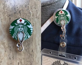 1 Inch Starbucks Nurse ID Badge Reel/Velcro Backed Starbucks Nurse ID Badge Holder Cover/Interchangeable ID Badge Reel Cover