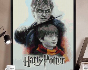 Harry Potter Cross stitch pattern modern. Harry Potter cross stitch DPF pattern .Patrón Harry Potter punto de cruz moderno descargable PDF