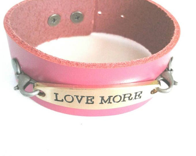 Pink Leather Cuff Bracelet, Gold Designed Sign,Statement Piece, Gift for Women, Gift for Girls