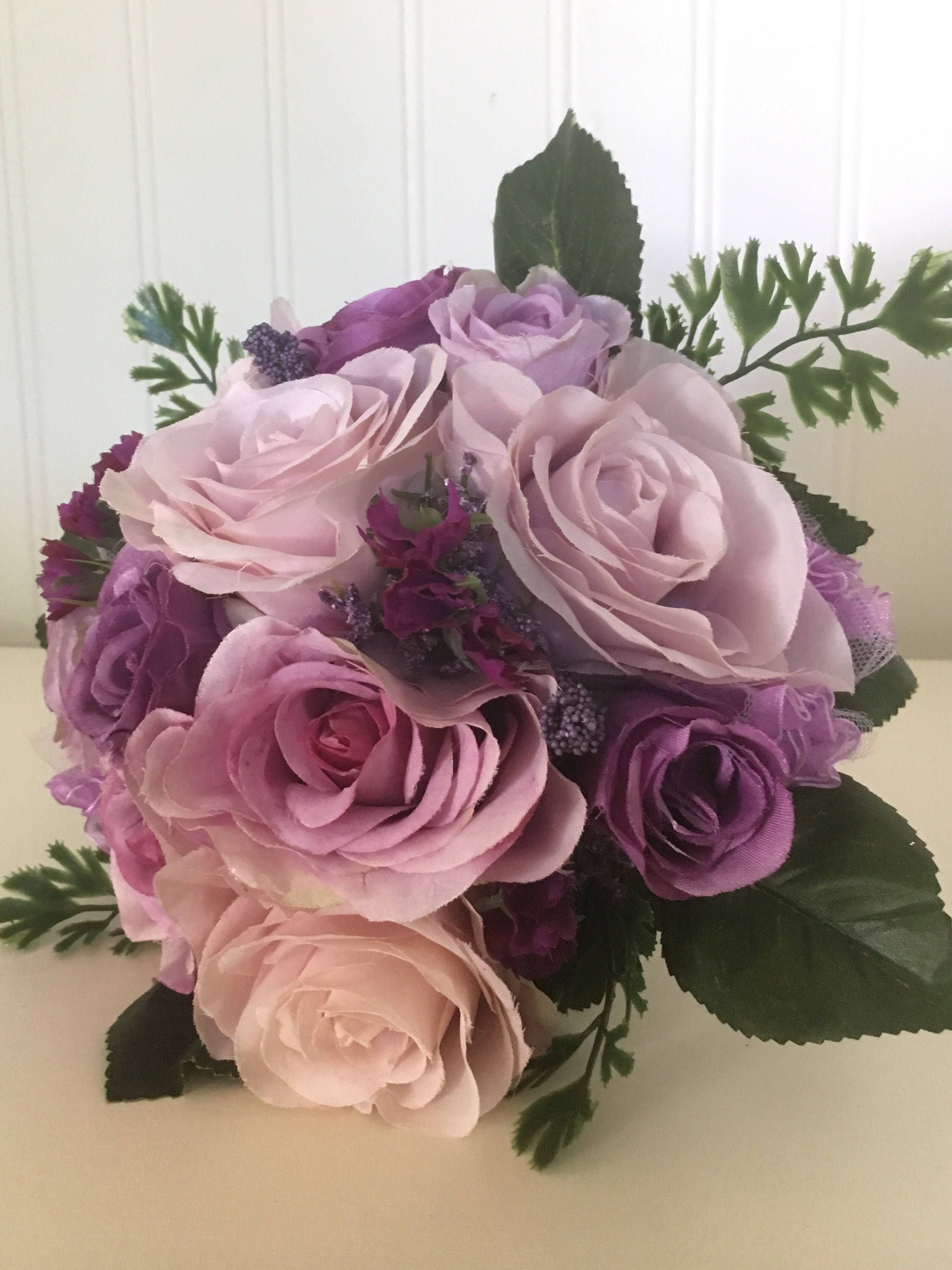 Purple flower bouquet silk flower arrangement table