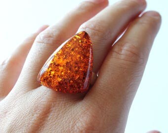 Massive amber ring, large amber ring, amber jewelry, natural Baltic amber, cognac ring, sterling silver, amber and silver, gemstone ring