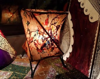 14" Multicolor Marbled Style Moroccan Goat Skin / Henna Lamp.