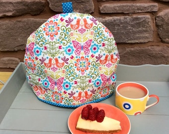 Tea Cosy, tea cozy, teacosies, teacozies, teacosy, teacozy, fabric tea cosy, fabric tea cozy, fabric folksy with birds, butterflies flowers