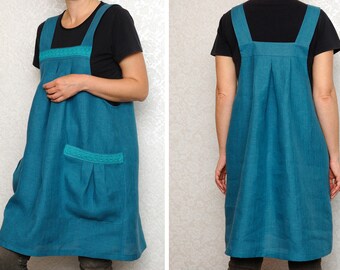 Linen Apron Natural Linen Overalls Linen Apron Dress Tunic Japanese Apron Full apron Womens Aprons Crafter gift idea craft gift for wife
