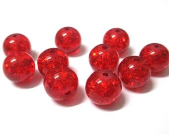 10 Red Crackle Glass (S-1) 10mm beads