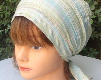 Bandana, damn, preformed scarf blue Plaid cotton / green - one size