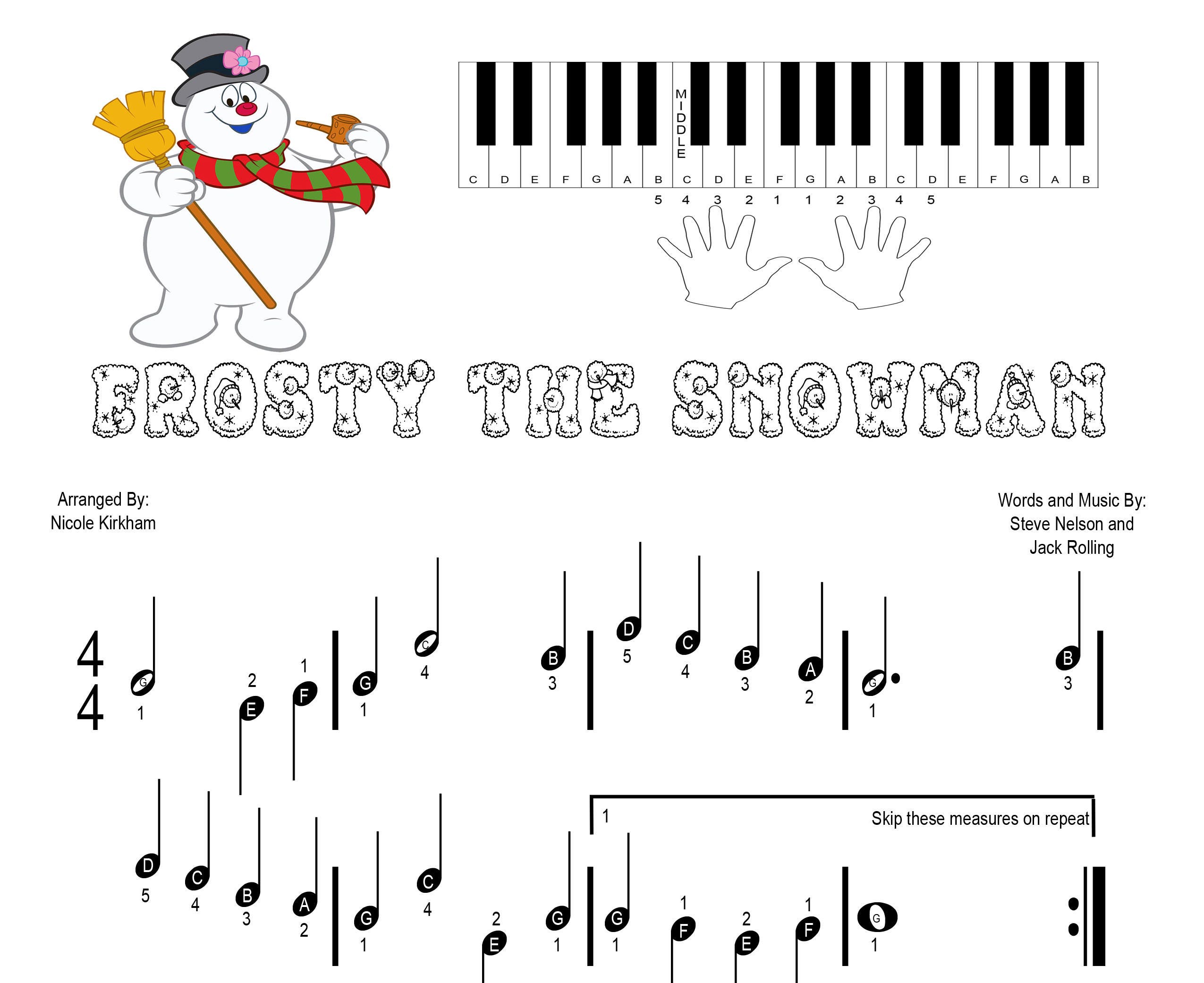 Frosty the Snowman Beginner Piano Sheet Music