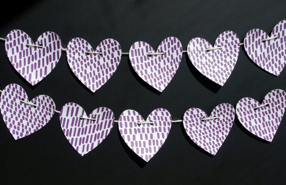 Heart garland Purple Heart Banner paper hearts wedding