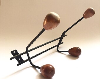 Coat Rack. Wall Coat Rack. French Coat Hanger. Wall Hooks. Vintage Coat Hook. Hat Rack. Wood Balls. Industrial Decor. Porte manteau. Patère