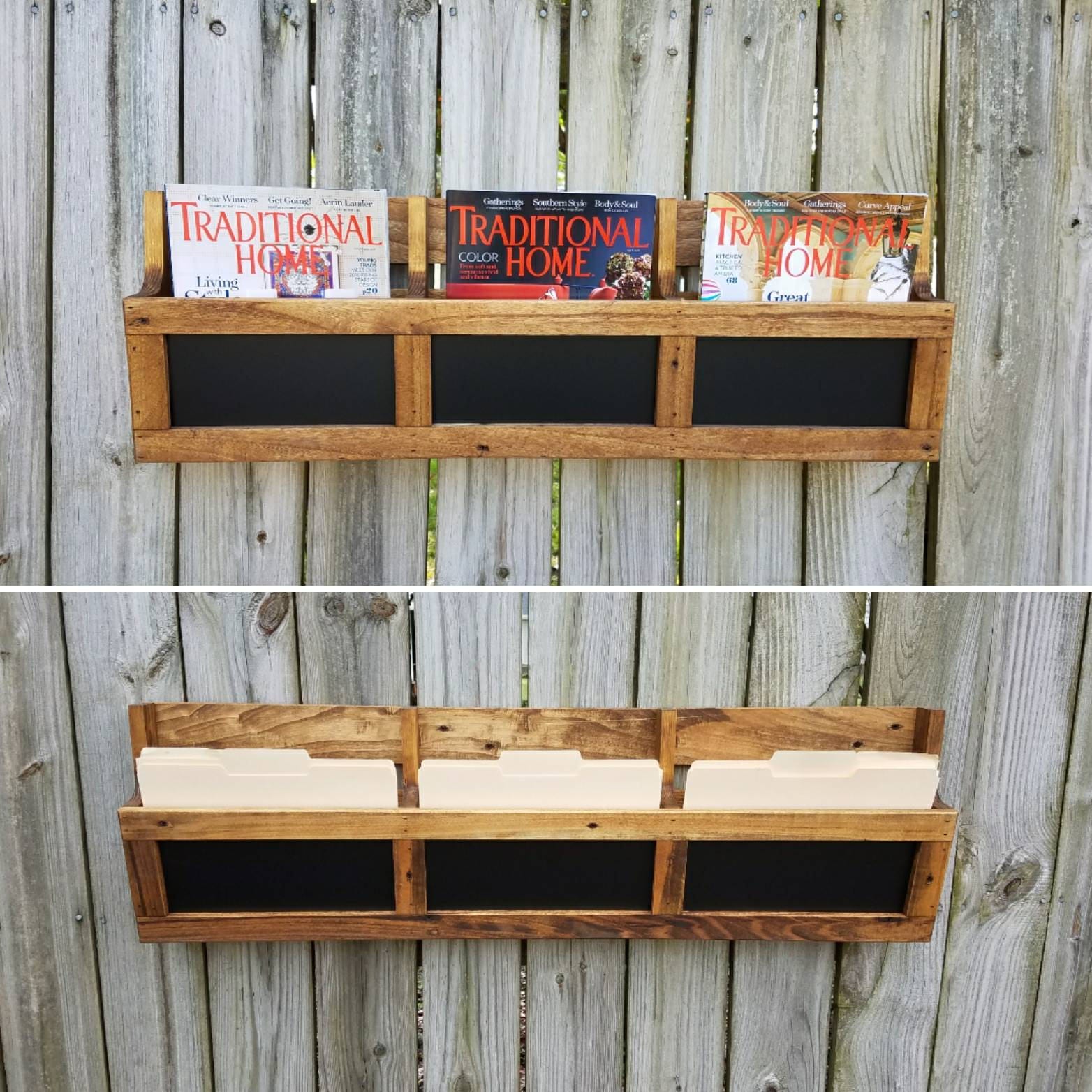 Reclaimed Pallet Wood 3 Pocket Wall Organizer with Chalkboard