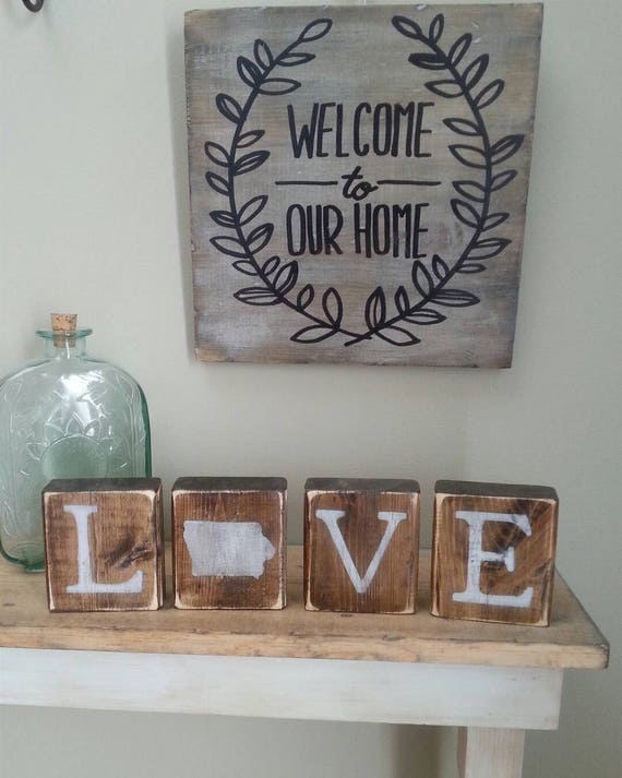 Rustic Iowa Blocks REVERSIBLE Iowa Decor Iowa Home Iowa