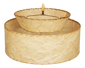 Mid Century Modern Two Tier Fiberglass LAMP SHADE ~~ vintage beige spun parchment floor atomic eames accent table 50s 60s light