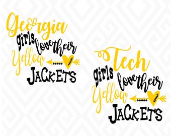Georgia/Tech Girls Love Their Yellow Jackets; SVG, DXF, Eps, Ai, Png, Jpeg and Pdf Digital Files for Electronic Cutting Machines