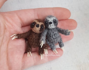 Sloth, three toed sloth, miniature sloth, sloth gift, sloth lover, bjd pet, mini sloth, tiny sloth, baby sloth, sloth plush, vegan.