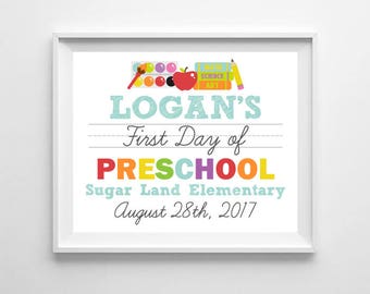 First Day of School, 1st Day of Preschool, Kindergarten Printable Digital Poster White Sign, Boy Back to School, Photo Prop Personalized