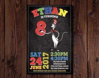 Cat in the hat invitation, Cat in the hat party supplies, Cat in the hat party, cat in the hat costume, cat in the hat birthday, Digital