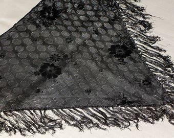 Black silver scarf metallic shawl fringed shawl bohemian shawl lurex gypsy shawl silver metallic triangular shawl evening scarf Belly Dance