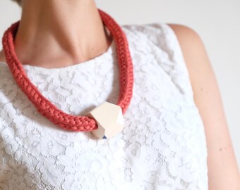 Jane | modern bold necklace wood pendant