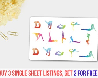 Yoga Life Planner Sticker,Planner Stickers, Pastel Yoga Stickers, Yoga Lotus Posture Stickers, Exercise Stickers, Watercolor Yoga