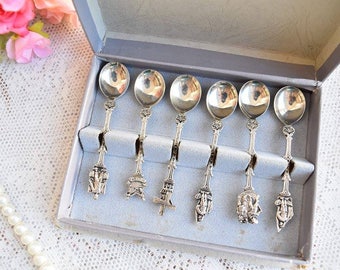 Vintage Silver spoon set for six Teaspoons coffee spoons and porcelain 6 pieces Svanholm Sweden