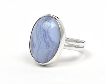 Blue Lace Agate Ring - Blue Lace Agate Jewelry Statement Ring - Sterling Silver Rings for Women - Agate Blue Lace - Gemstone Ring