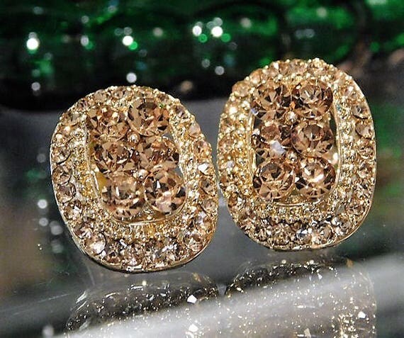 Vintage Mid Century Rhinestone Clip On Earrings 1950s 1960s Wedding Bride Bridal Jewelry Fashion Hollywood Earrings Formal Evening Glam