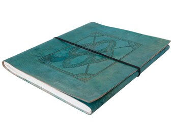 Large Turquoise Hand Embossed Leather Sketchbook