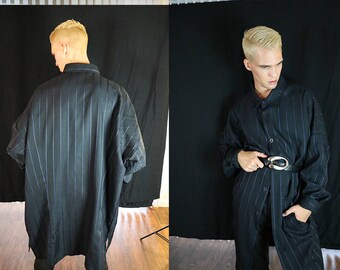 Navy Blue Pinstripe Oversized Button Down