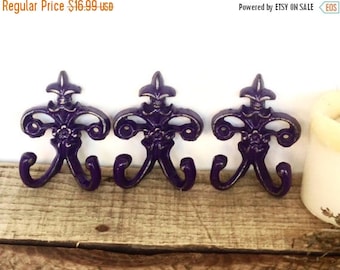 ON SALE Fleur de Lis Wall Hooks - Purple/ or Choose Color - Entryway Wall Decor - Key Hook - Wall Key Holder - French Country Home Decor - S