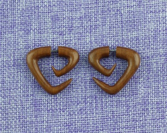 Fake Gauge Earrings, "Danger" Saba Wood, Naturally Organic, Hand Carved, Tribal