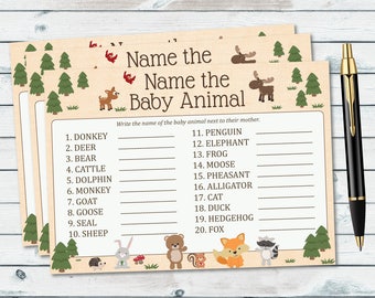 Baby Animal Name Game Baby Shower Printable, Woodland Baby Shower Printable Games, Baby Animal Name Game, Woodland Baby Shower Game- WOD13