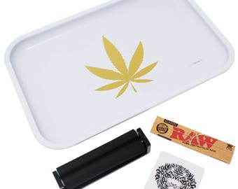 Full Size Rolling Tray – 12” x 8" White Tray + 110mm Rolling Machine + King Size Raw Rolling Papers + Loader – Lionhead