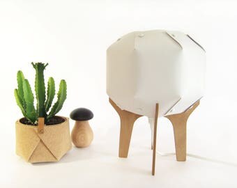 Wooden and paper lamp / / light grey table lamp / Handmade / origami lamp