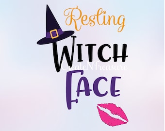 Resting Witch Face svg, witch svg, halloween svg. Cutting file for Silhouette and Cricut. Fall svg, Thanksgiving svg, SVG, DXF, PNG.