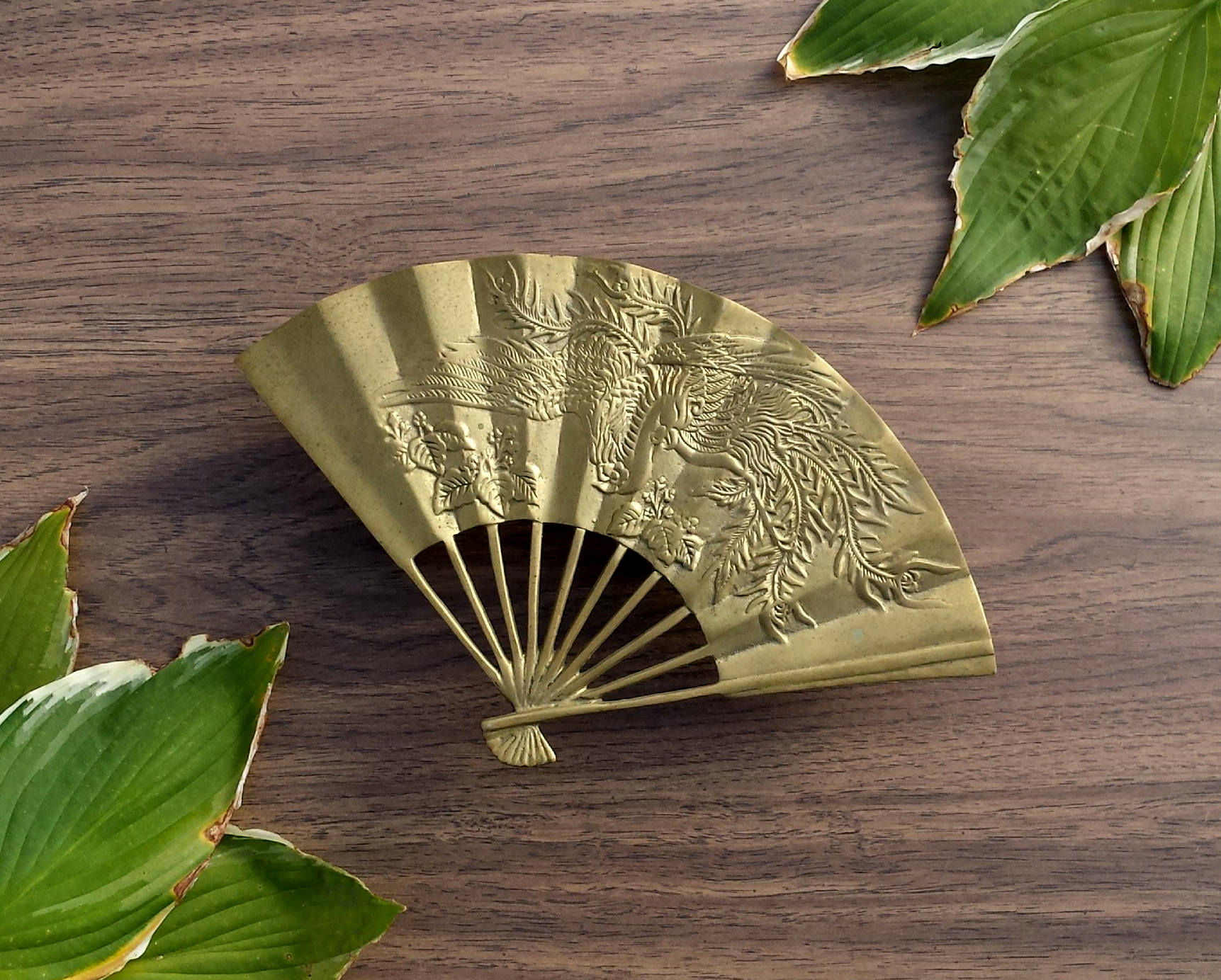 Vintage Brass Chinese Fan Wall Decor Dragon Bird Metal Vintage Brass Chinese Fan Wall Decor Dragon Bird Metal Hanging Asian