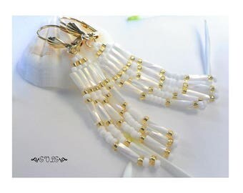 15% off Limited Time Fringe earrings, bead earrings, Native american bead earrings, Miyuki bead earrings, bridal earrings Gold Black White S