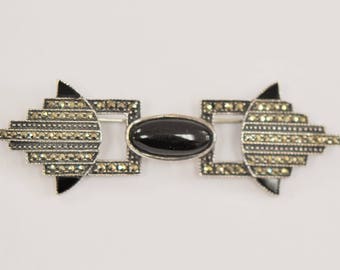 Marcasite and Onyx pin - Sterling Silver