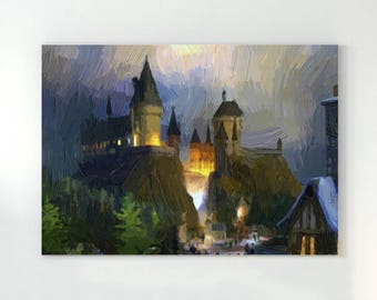 Hogwarts castle, hogwarts art, fantasy castle, castle print, harry potter poster, magical castle, hogwarts painting, dumbledore painting