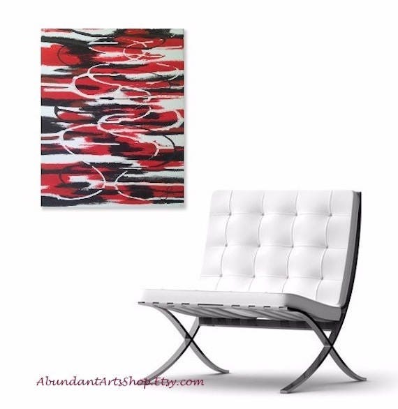 Items similar to Red Abstract Art - Modern Art Painting - Black Canvas