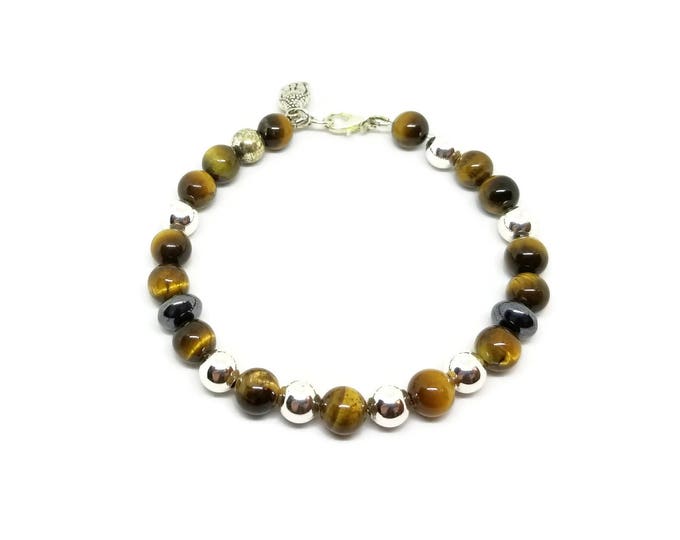 Tiger's Eye Gemstone Mala Bracelet, Gemstone and Silver Bracelet, Unisex Bracelet, Gift for Him Gift for Her, Unique Birthday Gift