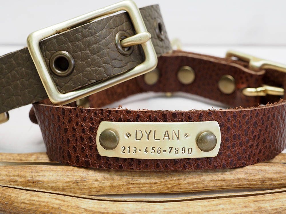 Custom Engraved Leather Dog Collar, Personalized Dog Collar, Pet Gift