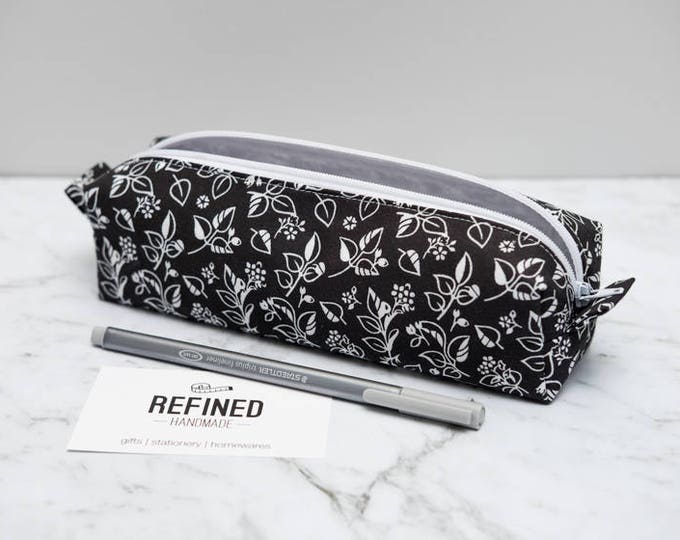 Floral Black and White Pencil Case