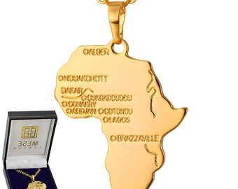 African Map Necklace 18K Gold Plated Africa Continent Pendant - Elegant Gift Box