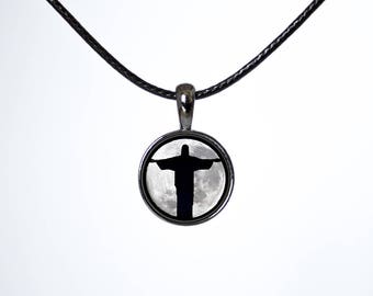 Christ choker Christ The Redeemer Choker necklace Moon choker Rio jewellery Rio de Janeiro Black choker Chokers Leather cord Lunar choker