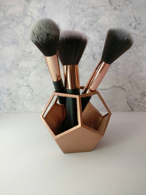 Geometric Make up brush pot Make up brush holder Metallic