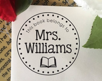 This Book Belongs To Stamp, Library Stamp, Book Stamp, Self Inking Stamp, Rubber Stamp, Custom Teacher Name Stamp, Librarian Stamp
